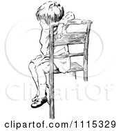 Clipart Vintage Black And White Boy Sitting In A Chair Royalty Free Vector Illustration