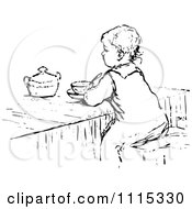 Poster, Art Print Of Vintage Black And White Boy Eating At A Table