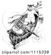 Clipart Vintage Black And White Cat In A Boat Royalty Free Vector Illustration