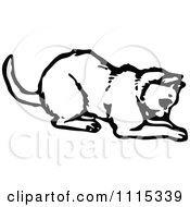 Clipart Vintage Black And White Cat Playing Royalty Free Vector Illustration
