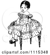 Clipart Vintage Black And White Girl Sitting With Her Doll Royalty Free Vector Illustration