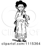 Clipart Vintage Black And White Girl Carrying A Toy Royalty Free Vector Illustration
