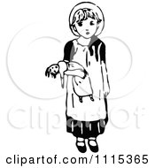 Clipart Vintage Black And White Girl Carrying A Doll Royalty Free Vector Illustration