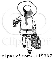 Clipart Vintage Black And White Girl Carrying A Bag Royalty Free Vector Illustration
