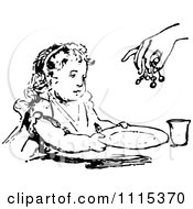 Poster, Art Print Of Vintage Black And White Girl Holding Her Plate For Food