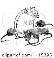 Clipart Vintage Black And White Mice Eating Malt Royalty Free Vector Illustration