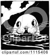 Clipart Vintage Black And White Swimming Otter Royalty Free Vector Illustration