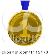 Poster, Art Print Of 3d First Place Gold Award Medal On A Blue Ribbon