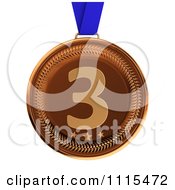 3d Third Place Bronze Award Medal On A Blue Ribbon