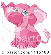 Cartoon Cute Pink Elephant Sitting