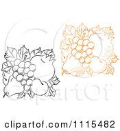Clipart Orange And Black And White Grapes Pear Pomegranate And Peach Squares Royalty Free Vector Illustration