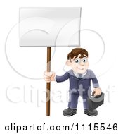 Poster, Art Print Of Happy Businessman Carrying A Briefcase And Holding A Sign