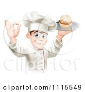 Poster, Art Print Of Pleased Chef Gesturing Ok And Holding A Platter With A Cupcake