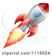 Clipart Red And Metal Space Rocket Flying Royalty Free Vector Illustration by AtStockIllustration