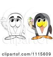 Clipart Outlined And Colored Penguins With Ice Cream Royalty Free Vector Illustration by Andrei Marincas