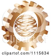 Poster, Art Print Of 3d Bronze Gear Wheel Around A Globe