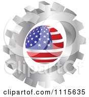 Poster, Art Print Of 3d Silver Gear Wheel Around An American Globe