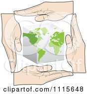 Poster, Art Print Of Hands Bordering A Cube Globe