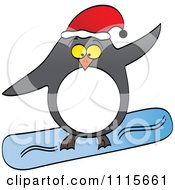 Poster, Art Print Of Christmas Penguin Snowboarding