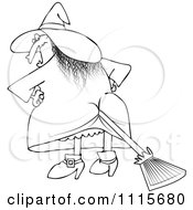 Poster, Art Print Of Outlined Halloween Witch With A Broom Stuck In Her Butt