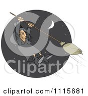 Poster, Art Print Of Halloween Witch Hanging Onto A Flying Broom In A Night Sky