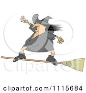 Poster, Art Print Of Halloween Witch Flying And Standing On A Broom