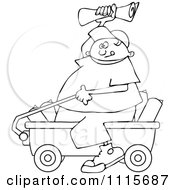Outlined Paper Boy Sitting In A Wagon And Tossing Newspapers
