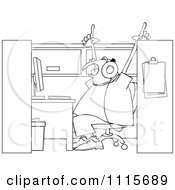 Clipart Outlined Man Singing And Listening To Music In His Office Cubicle Royalty Free Vector Illustration