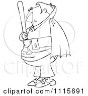 Clipart Outlined Vampire Holding A Baseball Bat Royalty Free Vector Illustration