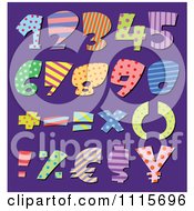 Poster, Art Print Of Colorful Patterned Numbers And Math Symbols On Purple