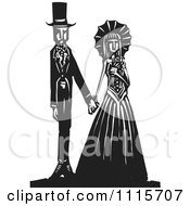 Gothic Wedding Couple Holding Hands Black And White Woodcut 1
