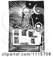 Poster, Art Print Of Tarot Card Reader And Sun And Moon Black And White Woodcut