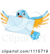 Poster, Art Print Of Cute Blue And Yellow Bird Flying With An Envelope