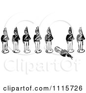 Clipart Retro Vintage Black And White Toy Soldiers With One Down Royalty Free Vector Illustration