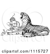 Poster, Art Print Of Retro Vintage Black And White Zookeeper Tending To An Injured Tiger