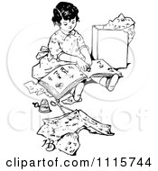 Clipart Retro Vintage Black And White Happy Girl Scrapbooking Royalty Free Vector Illustration