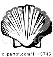 Clipart Retro Vintage Black And White Scallop Shell Royalty Free Vector Illustration