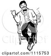 Poster, Art Print Of Retro Vintage Black And White Happy Man Smoking In A Chair