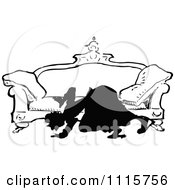 Poster, Art Print Of Retro Vintage Black And White Silhouetted Woman Looking Under A Sofa