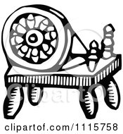 Clipart Retro Vintage Black And White Spinning Wheel Machine Royalty Free Vector Illustration