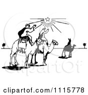Clipart Retro Vintage Black And White Wise Men On Camels Under The North Star Royalty Free Vector Illustration by Prawny Vintage