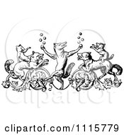 Clipart Retro Vintage Black And White Ornamental Wolf And Vine Design Element Royalty Free Vector Illustration
