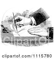 Retro Vintage Black And White Hand Drawing A Feather With A Fountain Pen