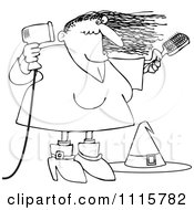 Poster, Art Print Of Outlined Halloween Witch Blow Drying Her Hair