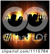 Poster, Art Print Of Grungy Orange Halloween Background With Spiders And Gravestones