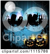 Poster, Art Print Of Blue Halloween Background With Tombstones And Black Jackolanterns 1