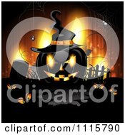 Clipart Orange Halloween Background With Tombstones And A Black Jackolantern 1 Royalty Free Vector Illustration