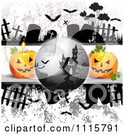 Poster, Art Print Of Haunted House On A Grungy Cemetery Halloween Background With Jackolanterns