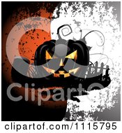 Poster, Art Print Of Black Halloween Jackolantern With A Grave Over Grungy Orange And White