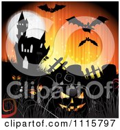 Poster, Art Print Of Orange Halloween Background With A Haunted House Graves And A Black Jackolantern 3